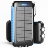 Power-Bank-Solar-Charger - 20000Mah Power Bank, Portable Charger, External Battery Pack 5V/3A Type C Input Output Dual Built-In Super Bright Flashlight, Carabiner, Solar Panel Charging