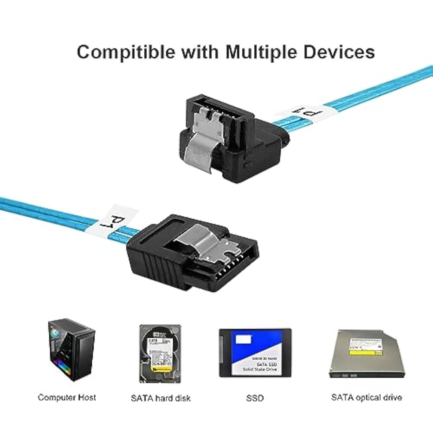 Sata-Iii Cable:12 Inches,3 Pack Sata 90-Degree Cable Sata Right-Angle Cable Th