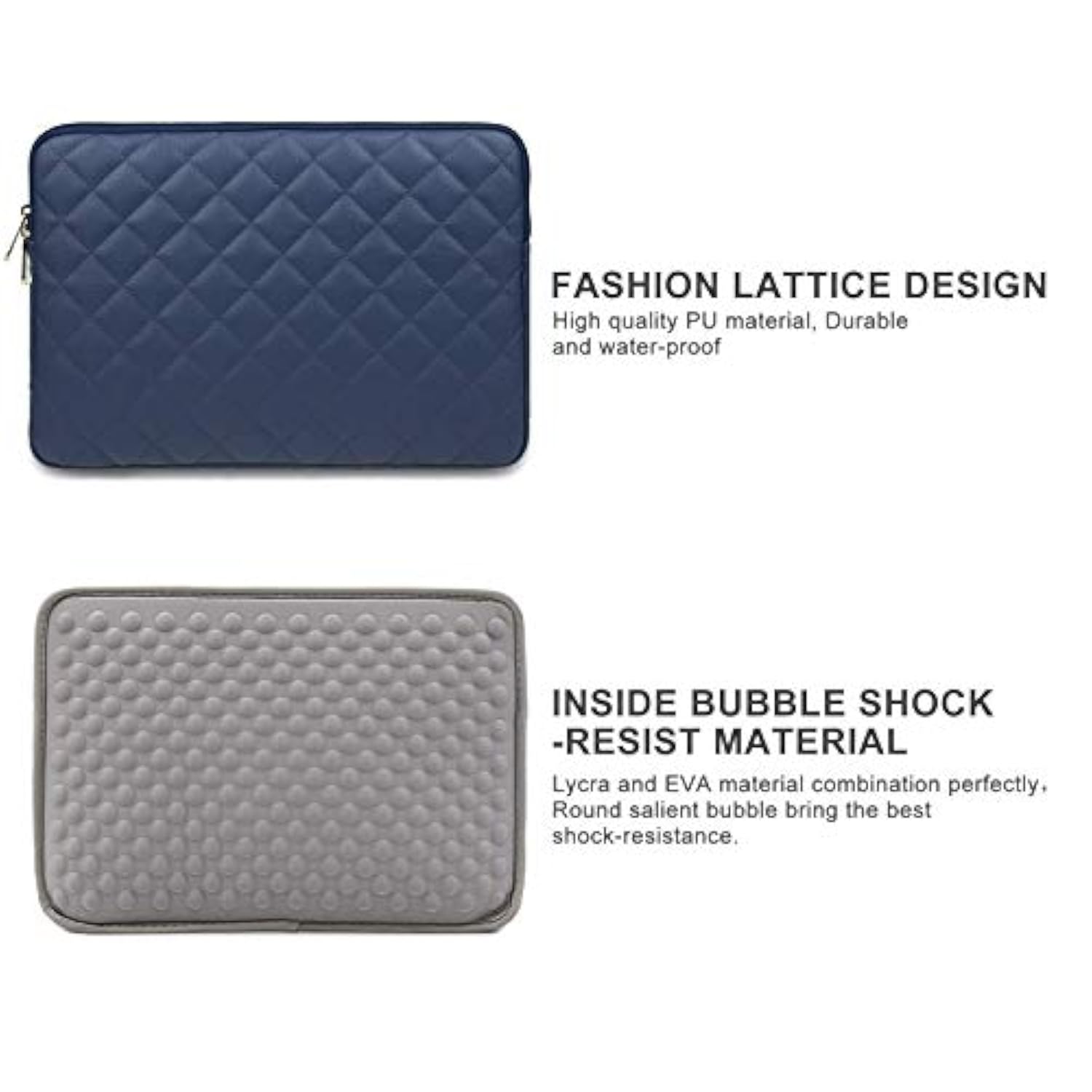 Rainyear 15 Inch Laptop Sleeve Diamond Pu Leather Case Shockproof Zipper Cover Carrying Bag Specially Compatible With 15.4" Macbook Pro/Air, Surface Laptop 3/4 15", New Xps 15 Touch (Navy Blue)