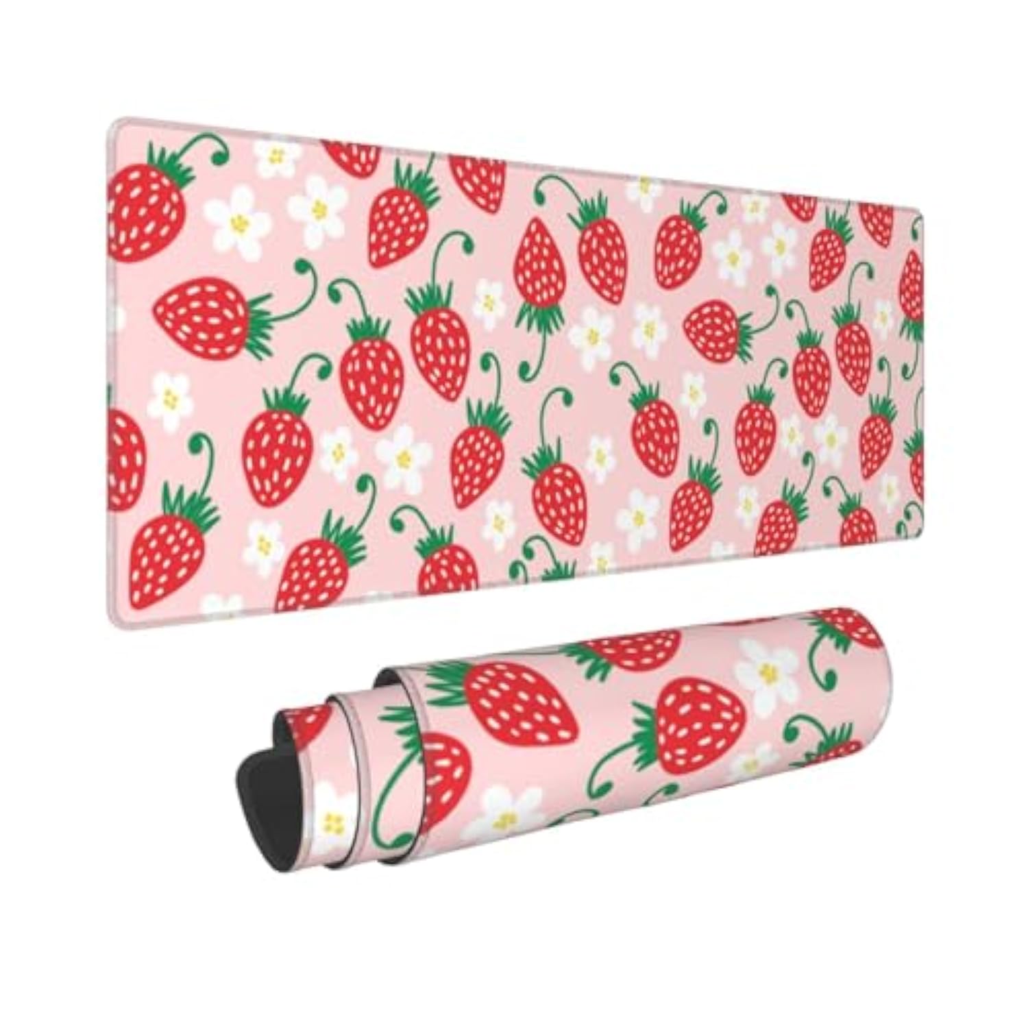 Pink Strawberry Mouse Pad, Large Desk Mat Xl Gaming Keyboard Mat Non-Slip Rubber Base Big Extended Desk Protector For Home Office 31.5"X11.8"
