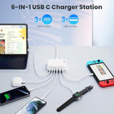 Usb C Charger 108W Usb C Charger Block,Upgraded Gan Iii 6-Port Fast Usb Charging Station Hub,3Xqc+3Xpd3.0 Phone Charger Adapter Compatible With Iphone 15/14/13/12/X,Android Samsung,Ipad Tablets-White