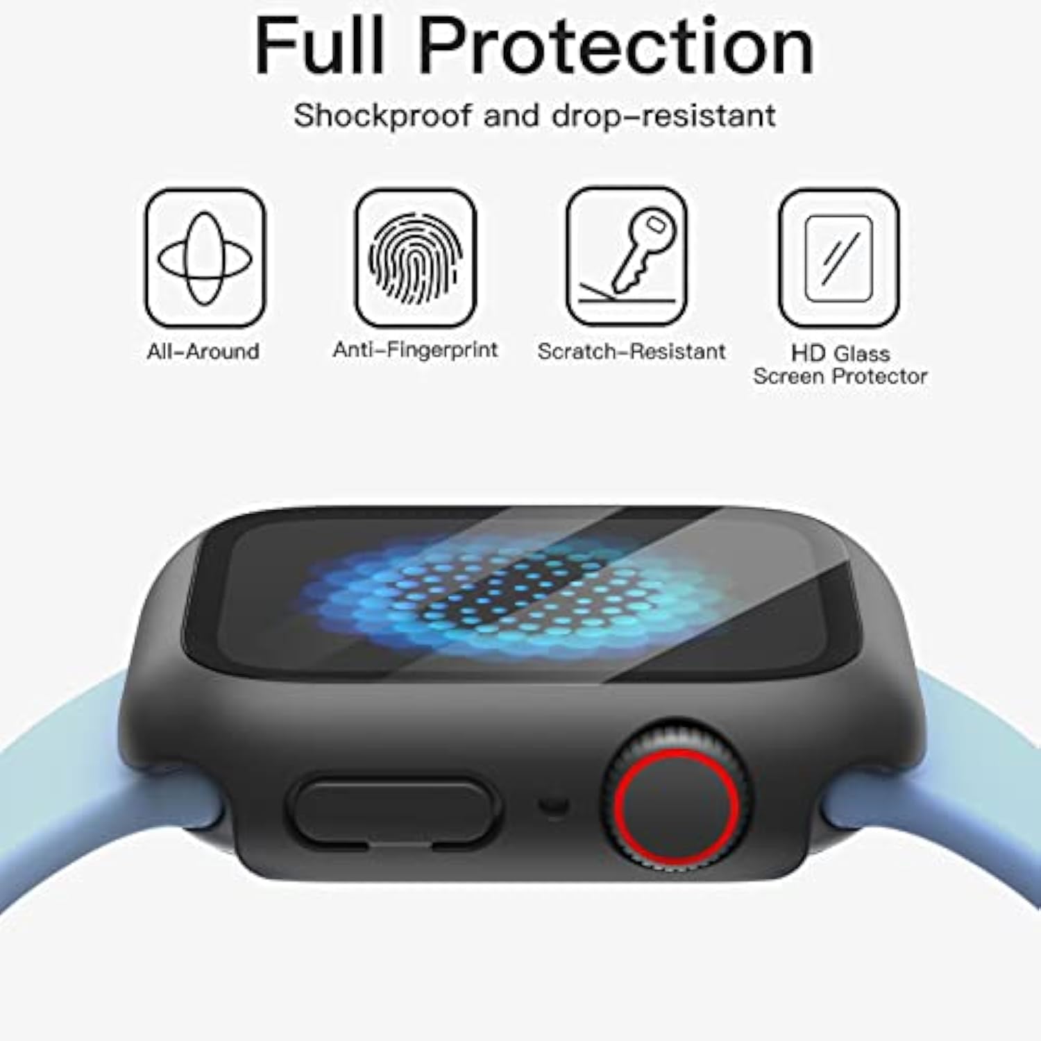 Jetech Case With Screen Protector For Watch Se (2022/2020) /Series 6 5 4 44Mm, Overall Protective Cover, Built-In Tempered Glass Film High Sensitivity, 2 Pack (Black)