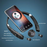 Foldable Bluetooth Headphones Wireless Neckband Headset With Retractable Earbuds, Sports Sweatproof Noise Cancelling Stereo Earphones With Mic