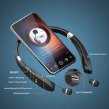 Foldable Bluetooth Neckband Headphones Retractable Sweatproof Noise-Canceling Mic