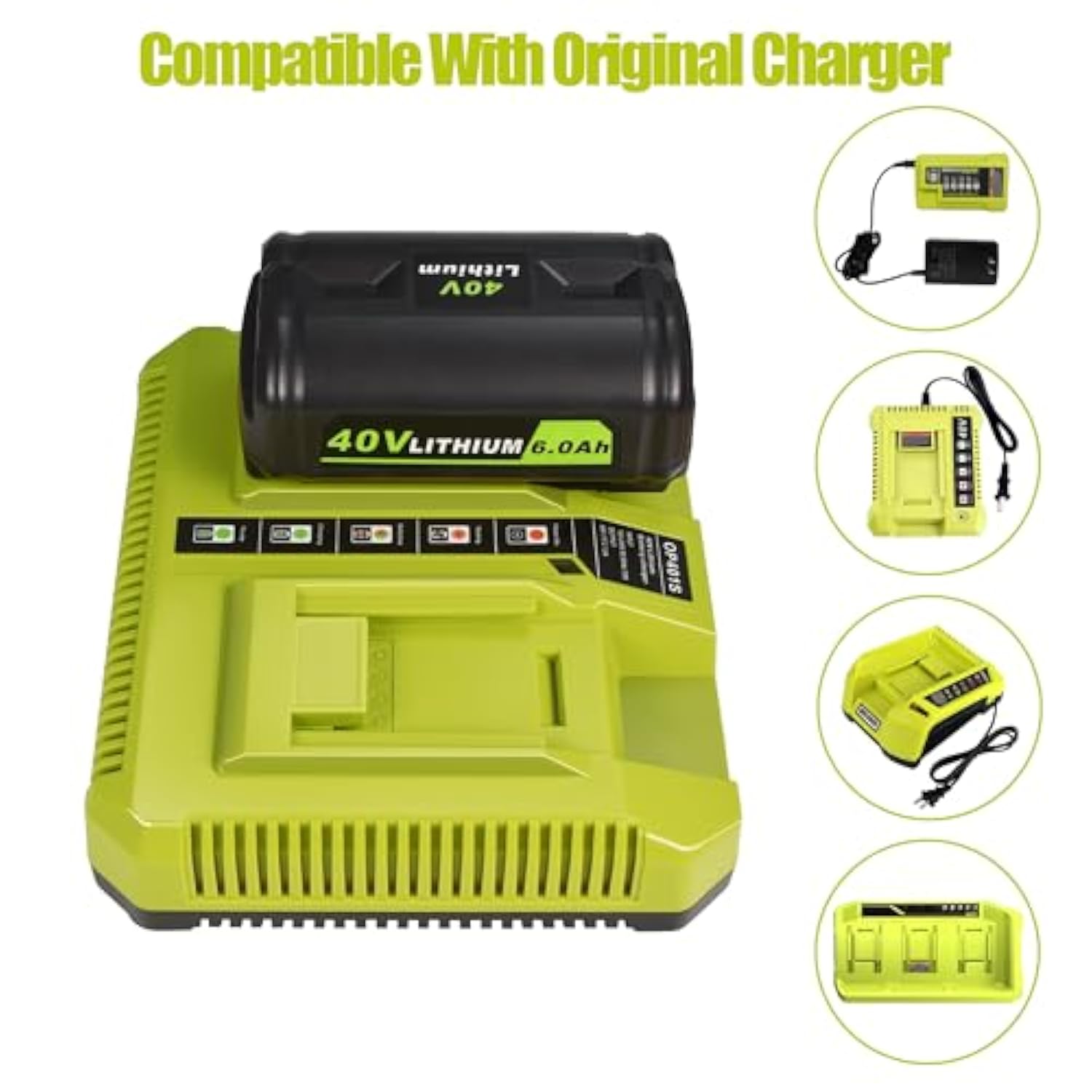 6.0Ah Battery Replace For Ryobi 40V Lithium-Ion Battery 6.0Ah Op4040 Op4050A Op40602 Op40201 Compatible With Ryobi 40-Volt Cordless Power Tools And 40V Battery Chargers