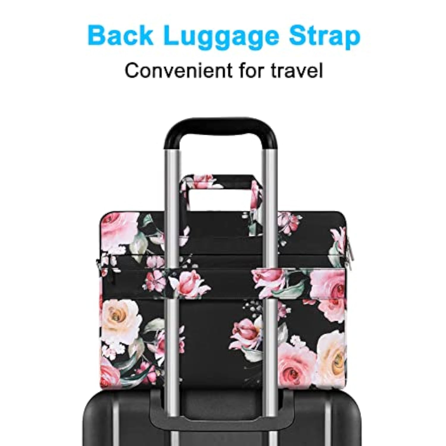 MOSISO Laptop Shoulder Bag Compatible with MacBook Air 15 inch M3 M2/Pro 16 M4 M3 M2 M1 2025-2019, 15-15.6 inch Notebook, Lisianthus Flower Briefcase Sleeve with Belt, Black