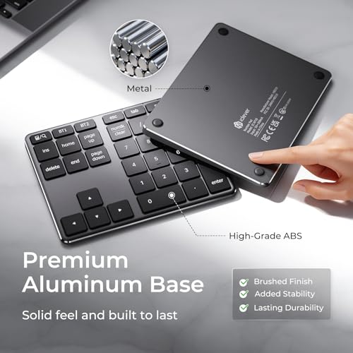 Bluetooth Number Pad, Aluminum 34-Key Wireless Numeric Keypad, Usb-C Rechargeable Numpad Keyboard For Data Entry And Accounting, Compatible With Laptop, Mac, Surface Pro, Pc Desktop