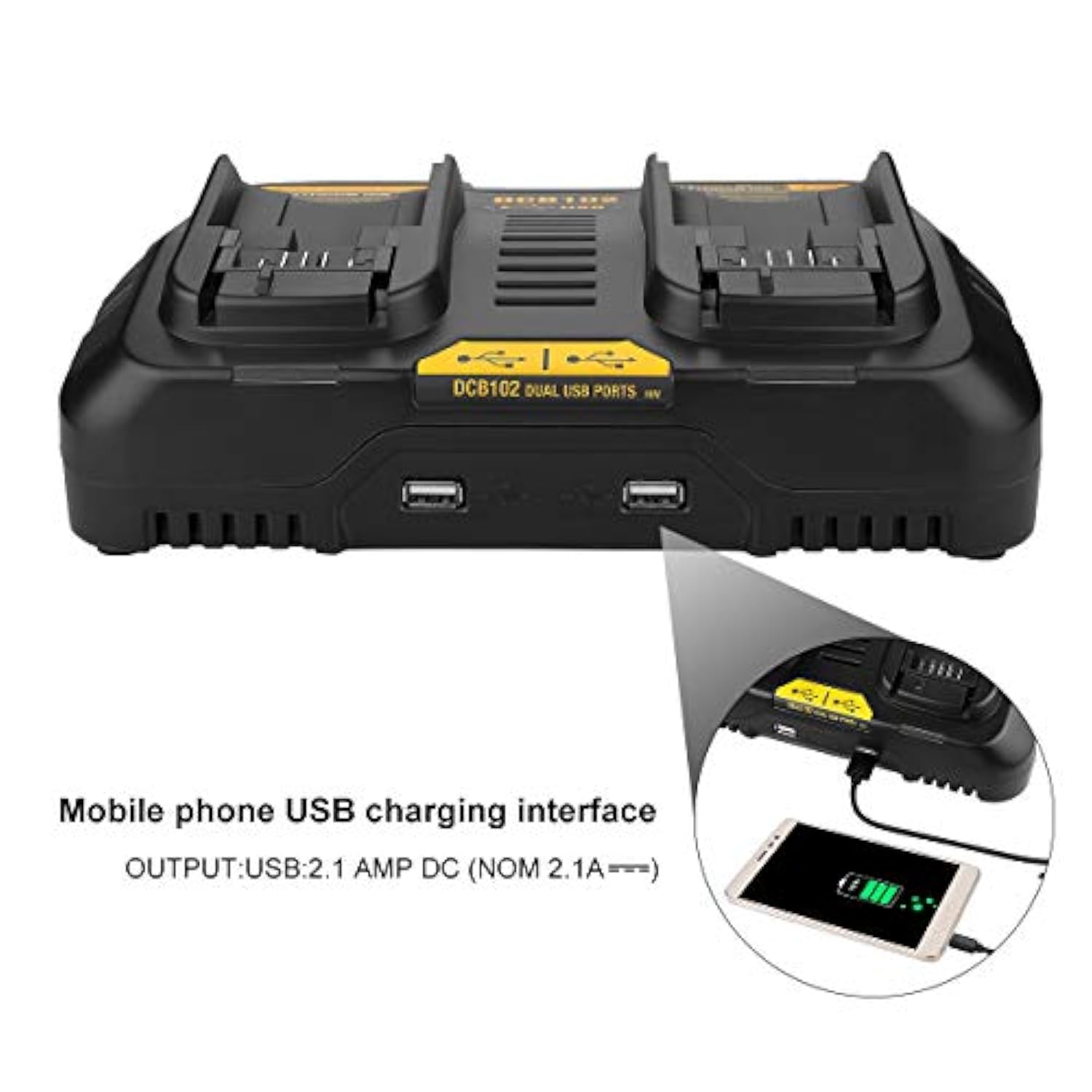 2Port Dcb102 Charger Repalcement For Dewalt 12V/20V Battery Charger Compatible With Dewalt 20V Max Dcb200 Dcb203 Dcb125 Dcb107 2-Port Simultaneous Charging Station For Dewat 20 Volt Battery