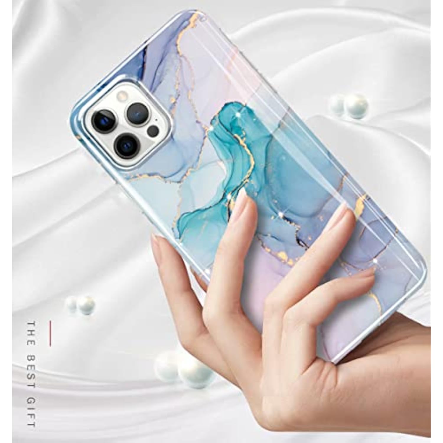 Gold Glitter Sparkle Case Compatible With 12 And 12 Pro 6.1 Inch Marble Design Shockproof Soft Silicone Tpu Bumper Cover Skin Phone Case 12/12 Pro Cases(Aqua Green)