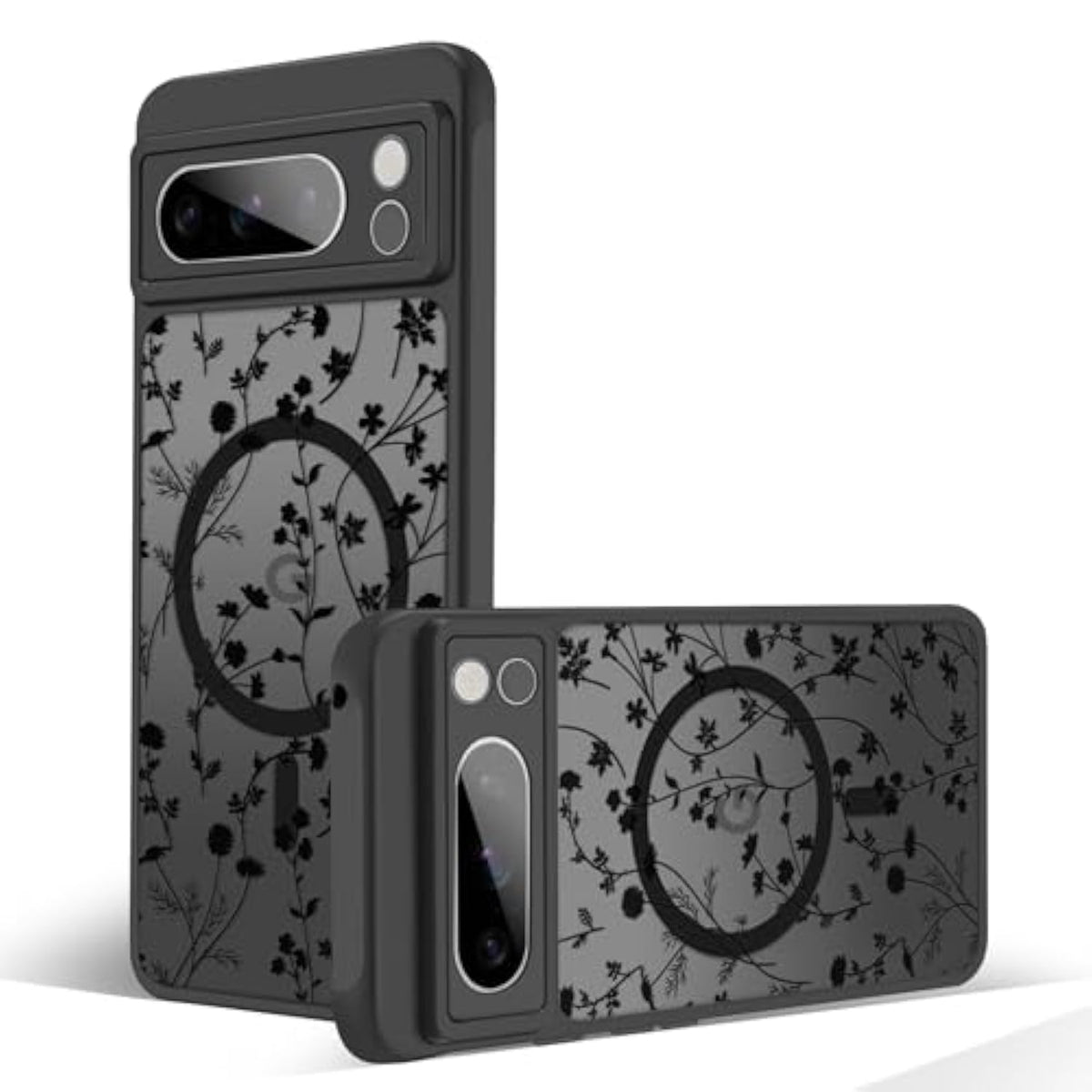 Magnetic Case For Google Pixel 8 Pro [Compatible With Magsafe] Black Flower Floral Pattern Case For Women Girls Soft Tpu Bumper Hard Pc Back Anti-Fall Shockproof Protective Slim Cover A9
