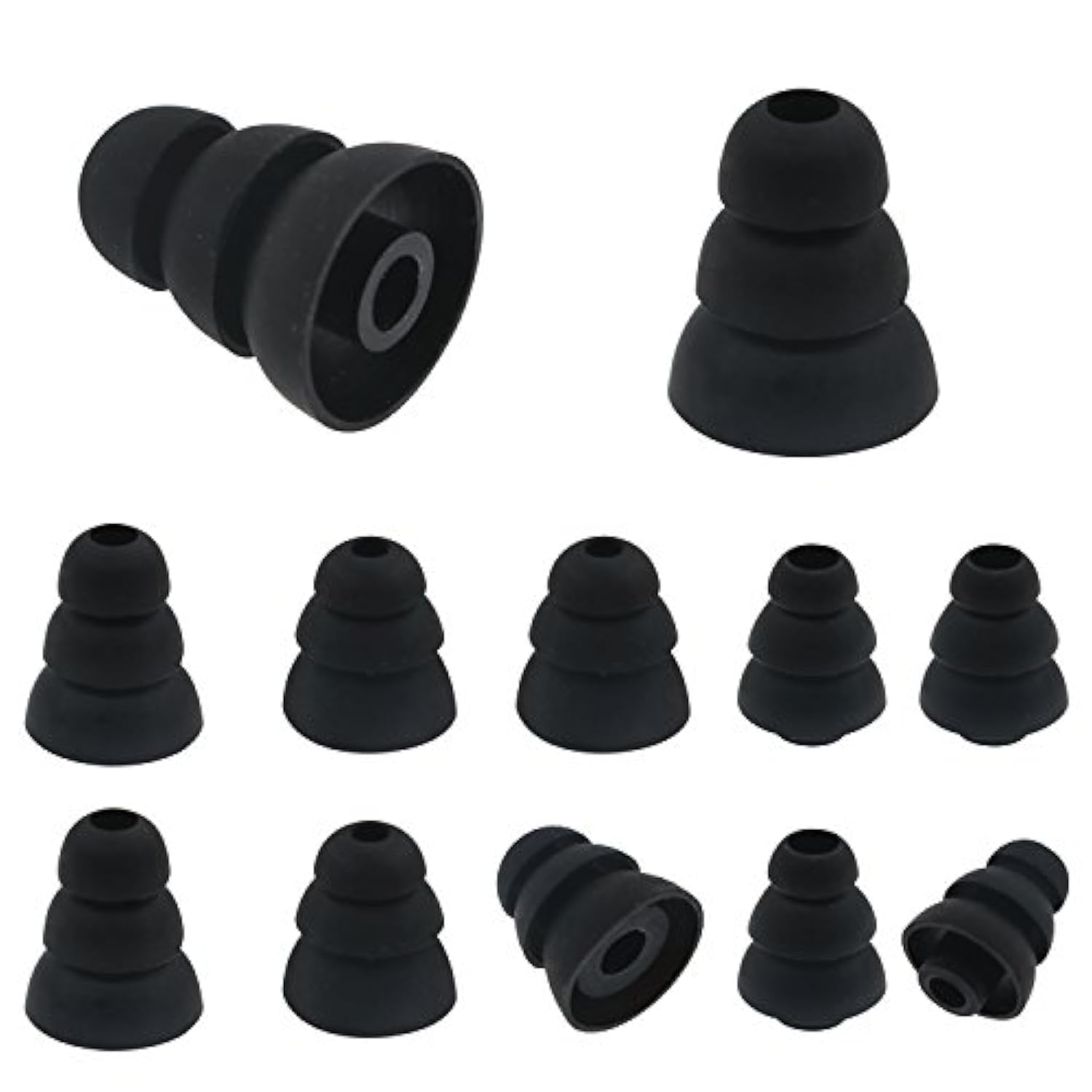 Triple Flange Ear Tip, 6 Pairs S/M/L Size Triple Three Flange Noise Isolation Silicone Earbuds Tips With 4Mm Connector Hole, Fit For Most In Ear Earphone (Black)[S/M/L]