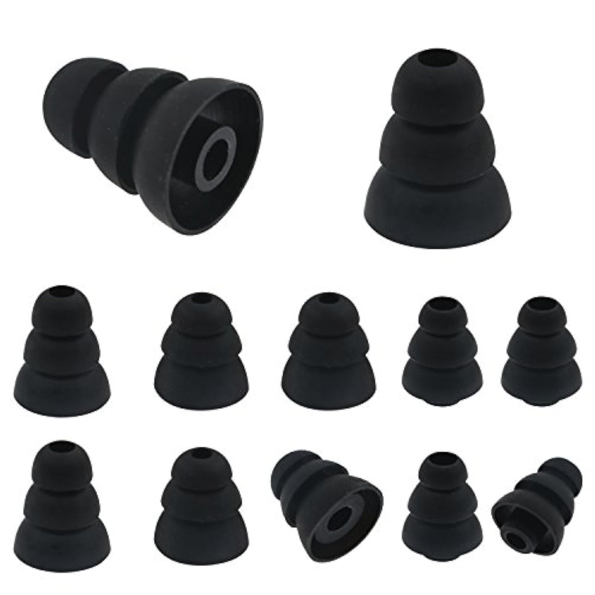 Triple Flange Ear Tip, 6 Pairs S/M/L Size Triple Three Flange Noise Isolation Silicone Earbuds Tips With 4Mm Connector Hole, Fit For Most In Ear Earphone (Black)[S/M/L]
