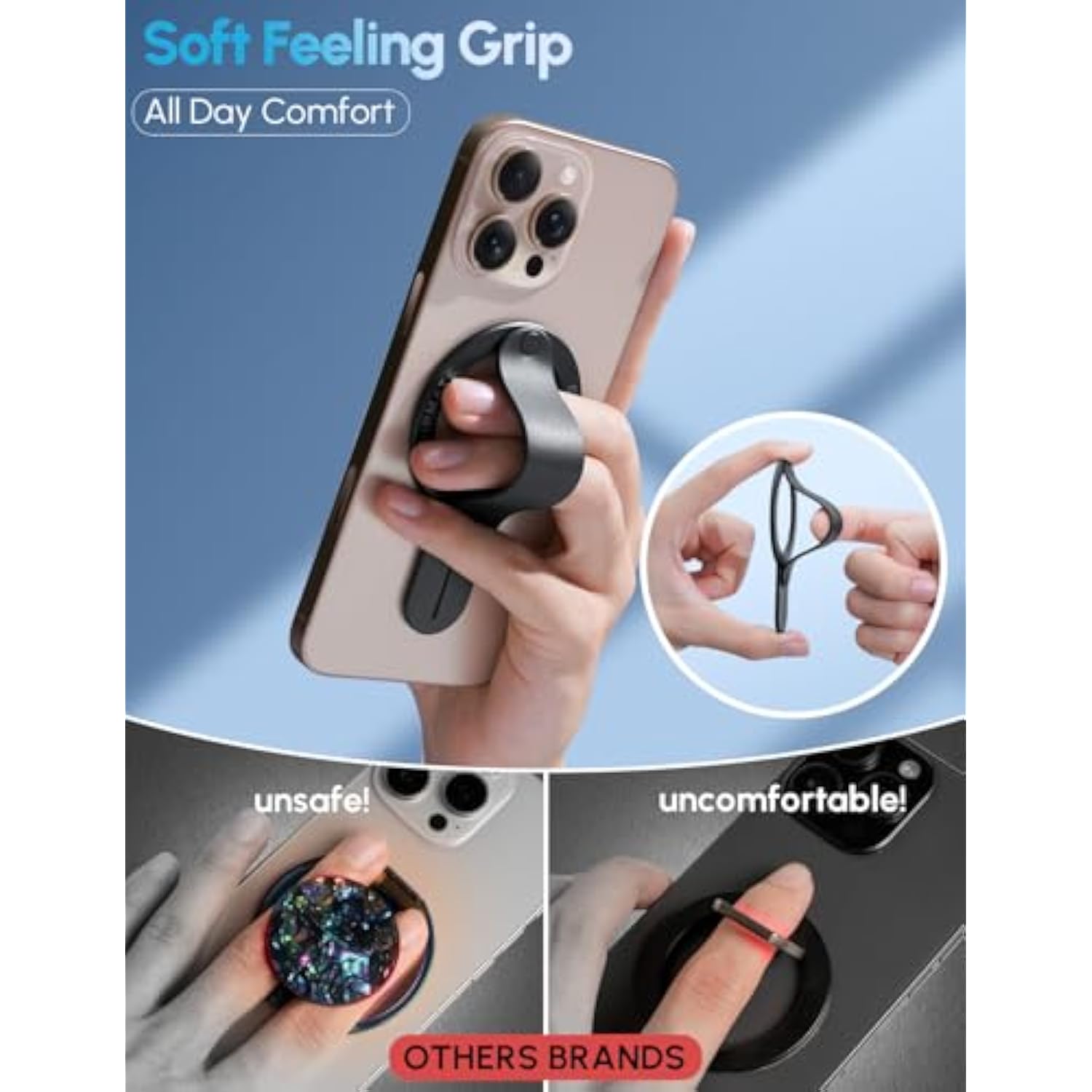 Magsafe Phone Grip For Iphone - Magnetic Phone Ring Holder Detachable For Iphone 16 - Comfortable Finger Phone Ring Grip For 15/14/13/12,Black