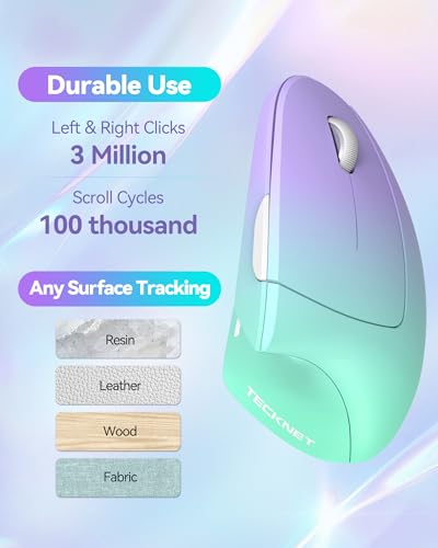 2.4G Ergonomic Mouse Vertical Wireless - 4800 Dpi Optical Carpal Tunnel Mice Right Hand, 4800 Dpi Adjustable, Quiet Clicks, 6 Buttons For Laptop, Desktop, Pc, Computer - Green Purple