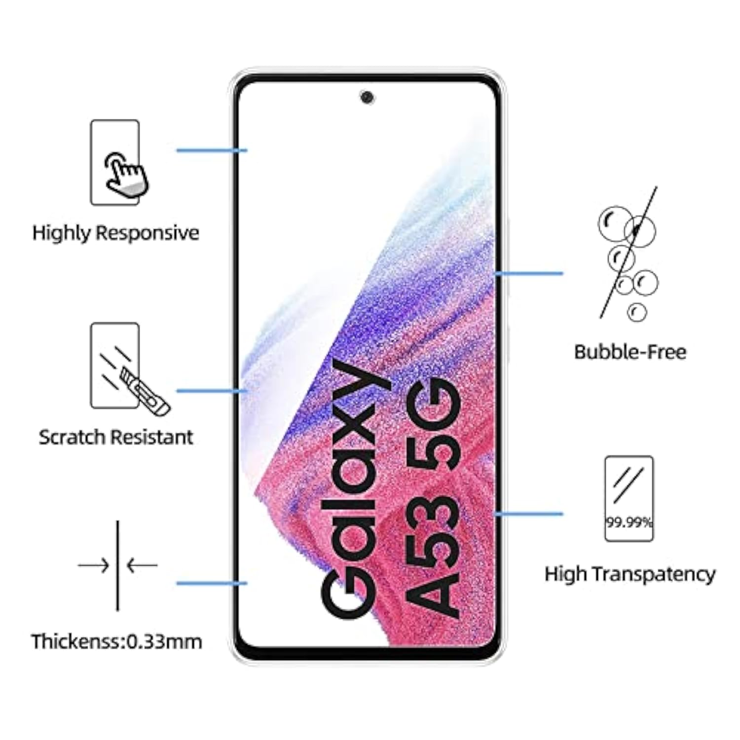 3-Pack Samsung Galaxy A53 5G Tempered Glass Screen Protector Anti-Scratch
