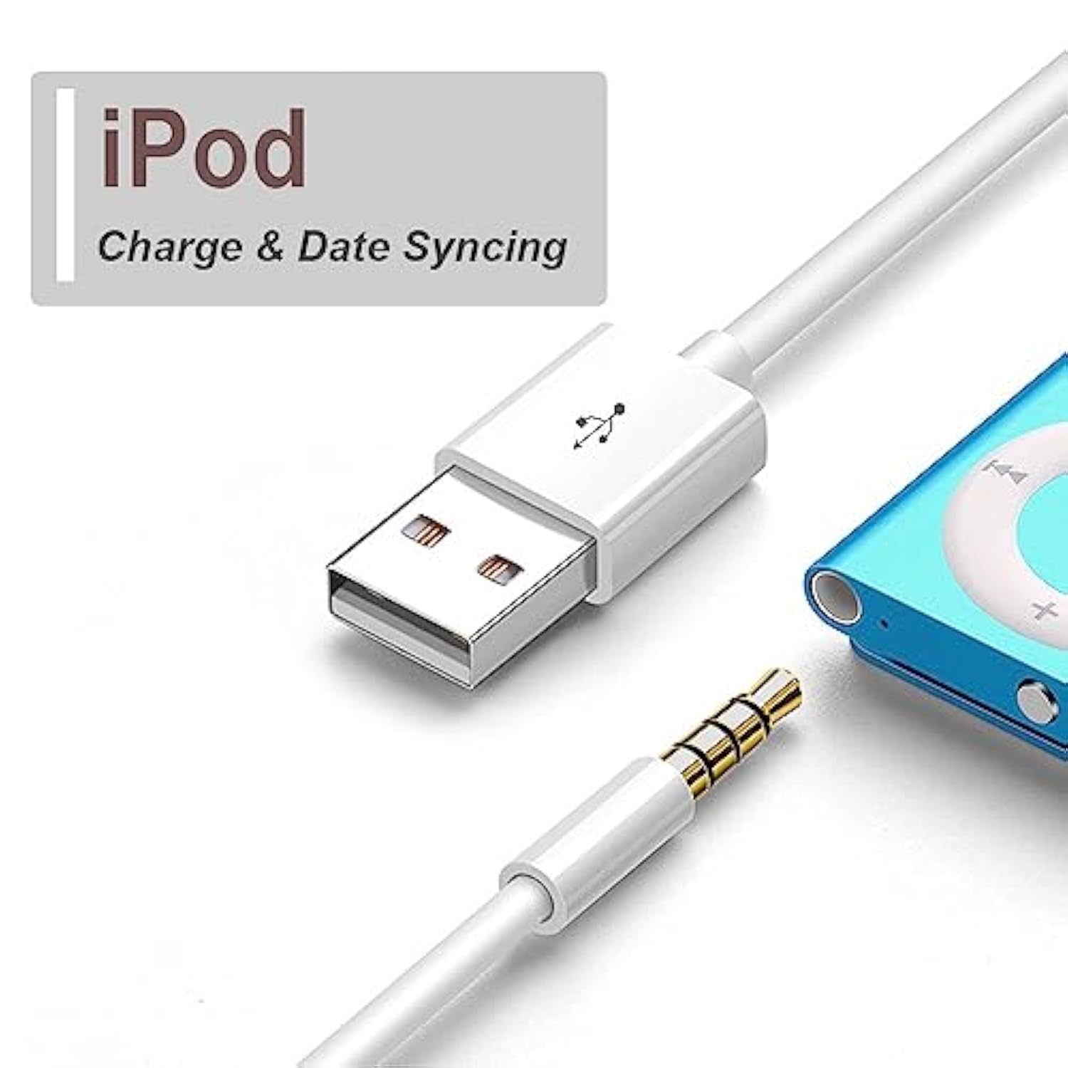 Charging Cable For Ipod Shuffle - Usb Data Sync Cord With 3.5Mm Male Aux Plug To Usb Male Adapter - Charger Converter Headphone Audio Extender Jack For Ipod Shuffle 3 4 5 6 Gen 2-Pack