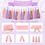 Purple Pink Birthday Party Decorations Set With Happy Birthday Banner, Tissue Paper Pompoms, Tassel Garland, And Circle Dots Garland For Women Girls