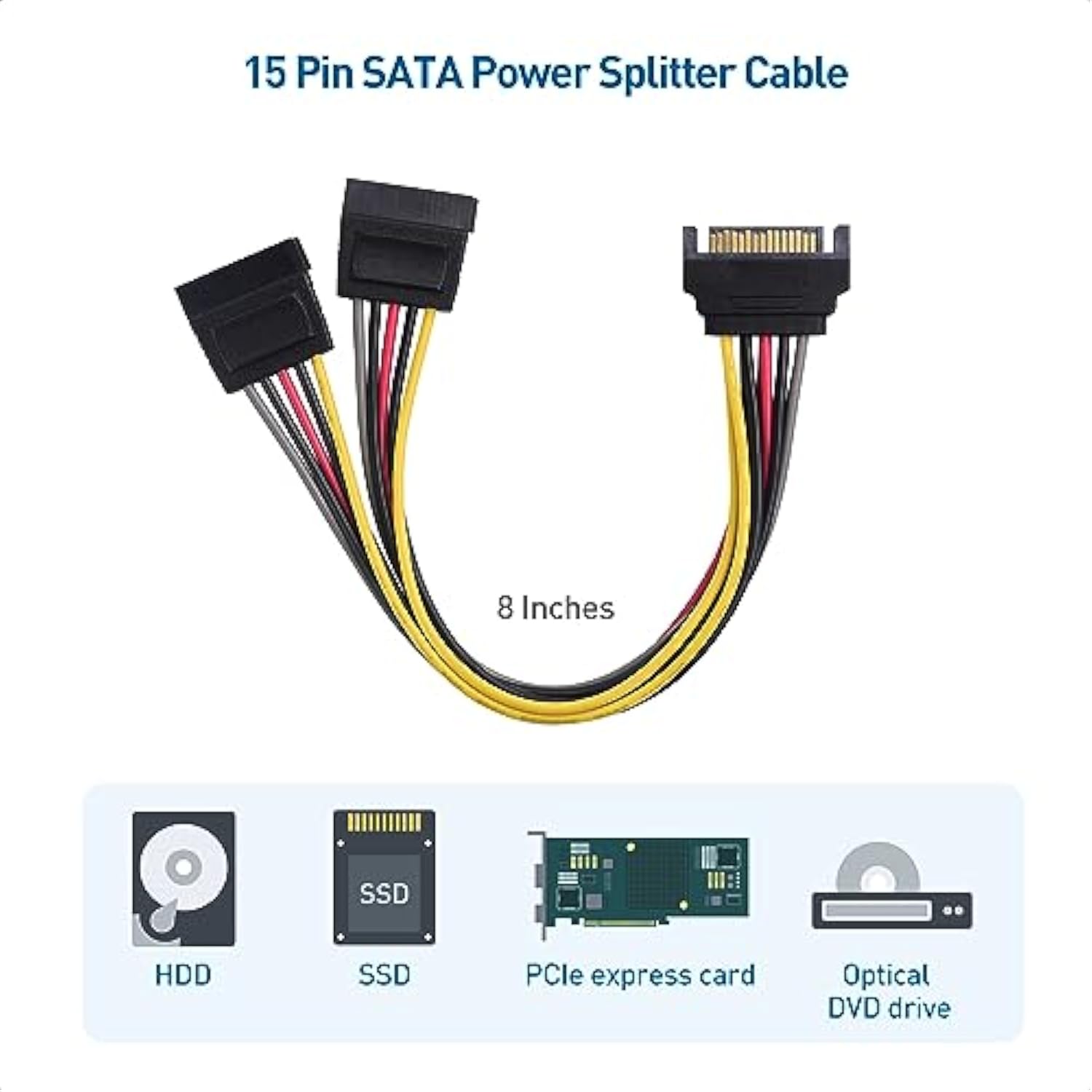 Cable Matters 3-Pack 15 Pin SATA Power Splitter Cable 8 Inches, SATA Power Y-S