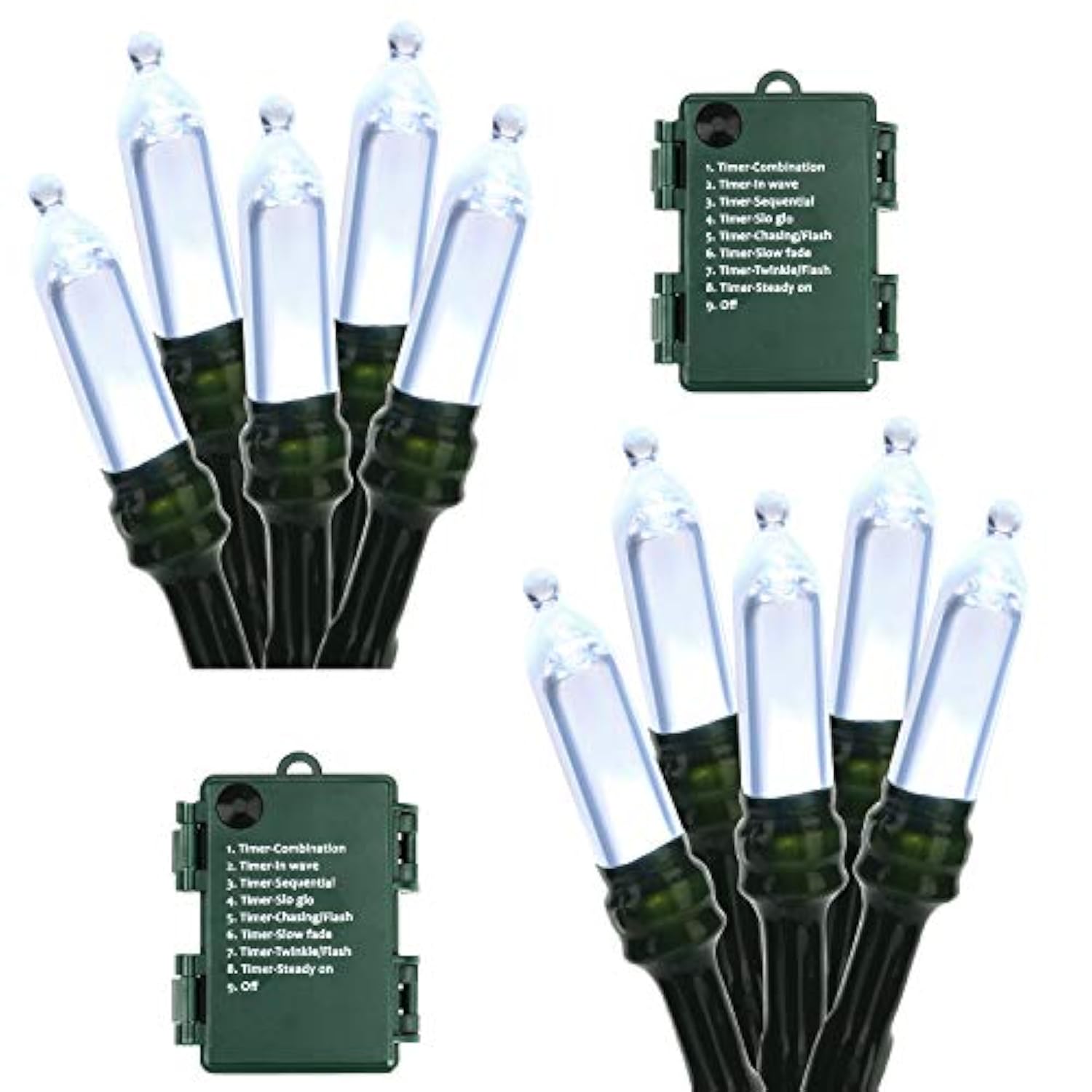 White Christmas Lights, 2 Pack 17.94Ft 50 Led Battery Christmas String Lights With Timer, 8 Modes Christmas Tree Lights