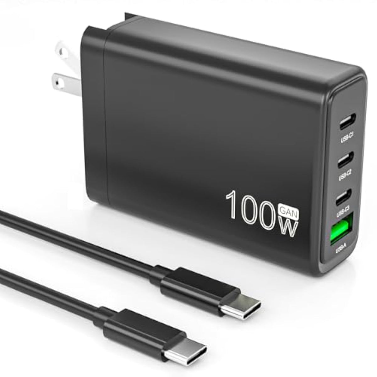 100W Usb C Charger,Gan 4-Port Charging Station,Portable Foldable Fast Power Adapter With 5.9Ft Cable Replacement For Iphone 16/15,Macbook Pro/Air,Ipad Pro,Samsung Galaxy,Dell Xps,And All Usb C Devices