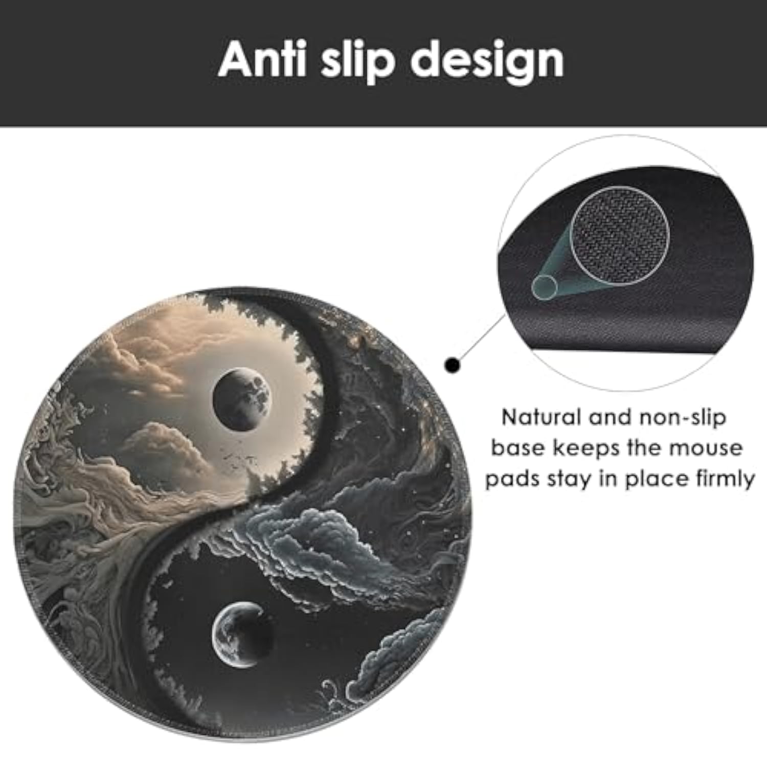 Round Mouse Pad, Yin-Yang Design - Stylish And Multifunctional, Suitable For Office, Study, And Computer Room (Tai Chi Pattern)