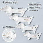 White Ceramic Measuring Cups And Spoons Set – Dog Themed Kitchen Accessories With Spoon Rest, Cute Dachshund Baking Supplies, Dog Lover Gift