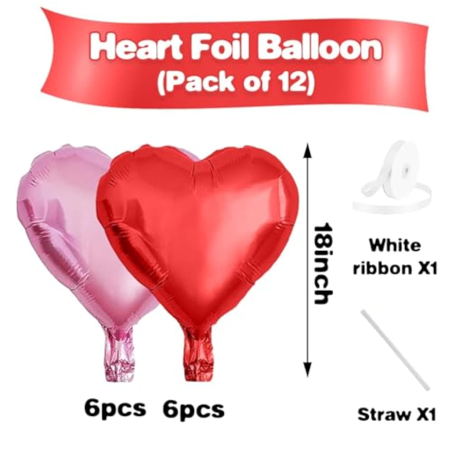 Pink Red Heart Balloons,12Pcs 18 Inch Light Pink Foil Love Heart Shaped Balloons For Valentines Day Birthday Wedding Engagement Anniversary Party Graduation Baby Shower Decorations