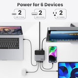 Usb C Charger Block,135W Gan Fast Charging Station Hub,6-In-1 Usb C Power Strip With 5Ft Cord,2 Ac & 2 Usb A & C,Pd 65W Laptop Charger For Macbook Air/Pro,Iphone16/15,Galaxy S24 Etc