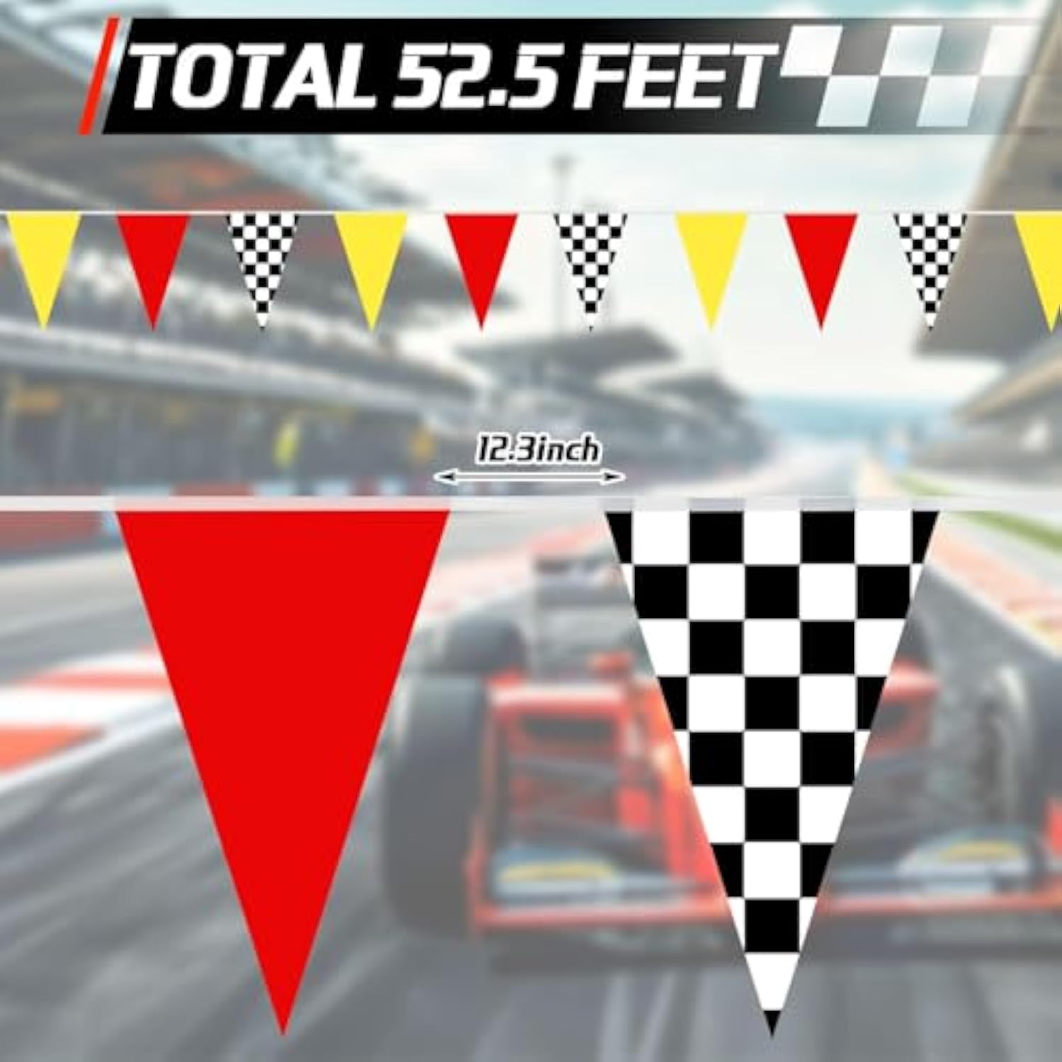 52.5 Ft Red Yellow Black White Checkered Flag Banner Racing Flags, 38Pcs Race Car Pennant Banner Flag Monster Truck Birthday Party Decorations For Nascar Race Themed Decoration,11.8 X 7.9In