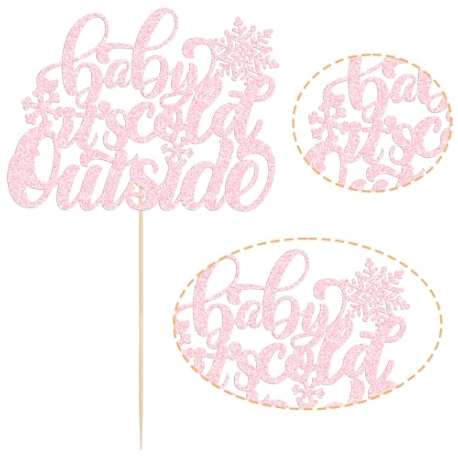 Pink Glitter Baby Its Cold Outside Cake Topper Winter Baby Shower Decor