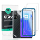 Screen Protector For Xiaomi 10T/10T Pro,With 2Pcs Tempered Glass,1Pc Camera Lens Protector,1Pc Backing Carbon Fiber Film [Fingerprint Reader,Easy To Install]