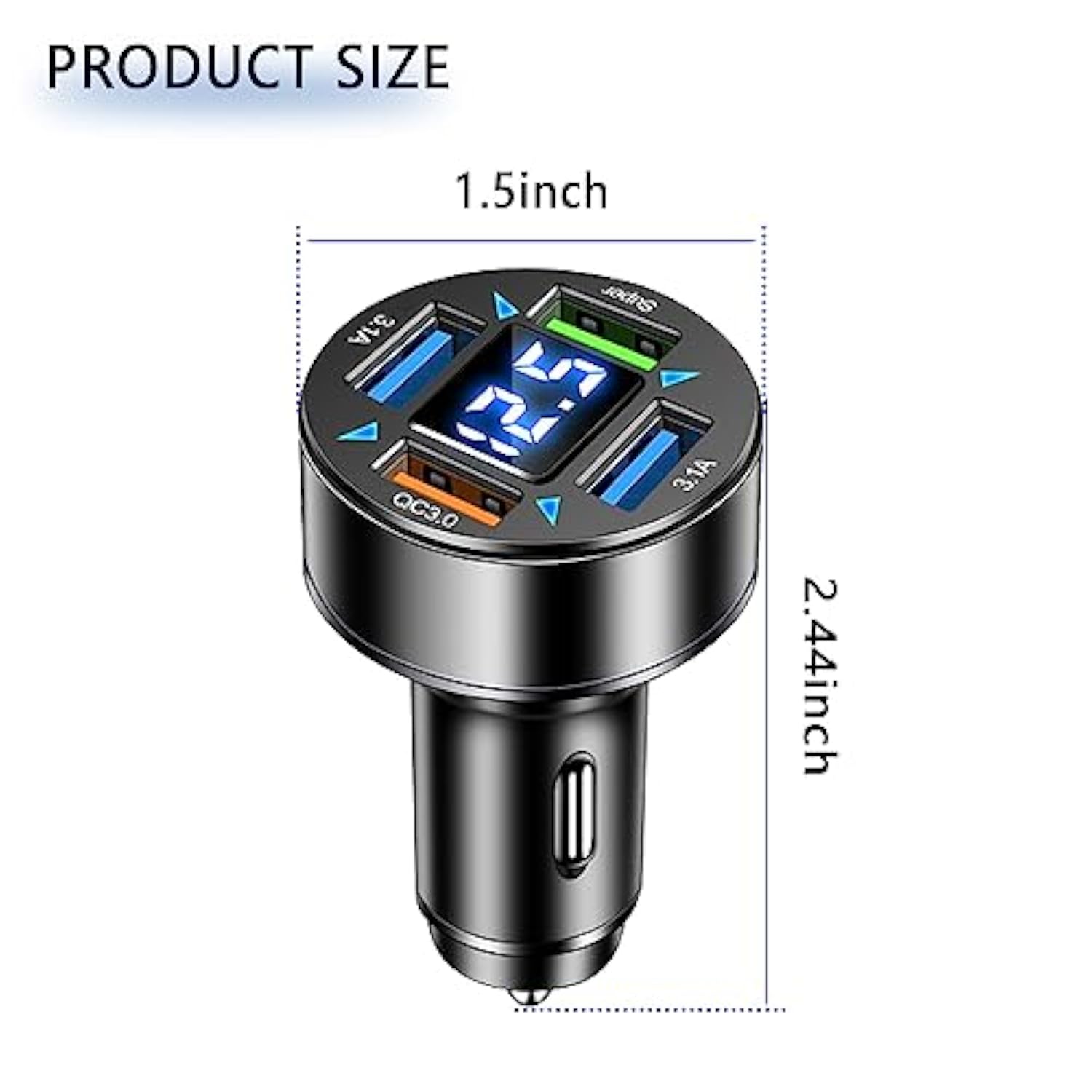 66W Fast Car Charger,4 Ports Cigarette Lighter Usb Charger With Led Voltmeter,Qc3.0/Super Port Car Charger Adapter Fast Charging,Compatible With Android/Samsung Galaxy/Ipad(Qc3.0/Super)