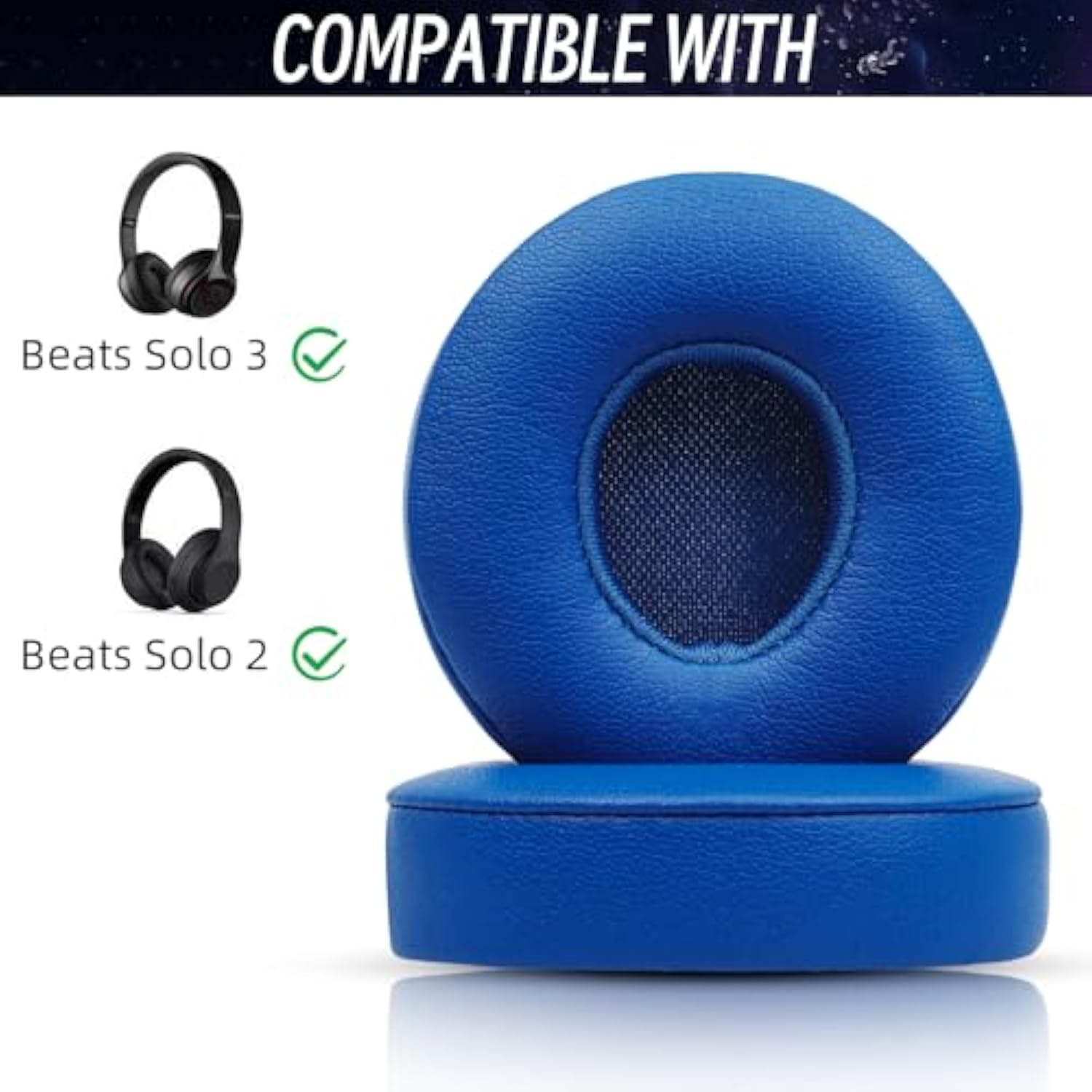 Replacement Ear Pads For Beats Solo 3 Wireless Headphones & Beats Solo2 Headphones, Soft Protein Leather, Increase Thickness (Blue)
