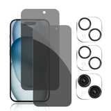 [2+2 Pack] Iphone 15 Privacy Screen Protector With Camera Lens Protector Full Coverage Anti-Spy Tempered Glass Film 9H Hardness Upgrade Edge Protection Easy Installation Bubble Free Specially