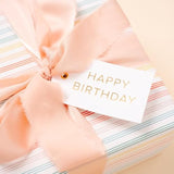 Letterpress Gift Tags, Gold Foil, Happy Birthday, To And From, Set Of 25 Paper Tags With Satin Ribbon