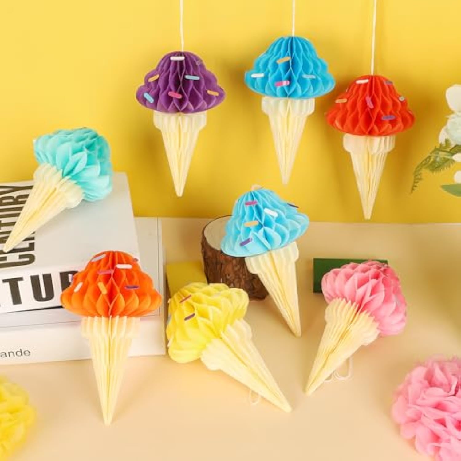 8 Pcs Summer Party Decorations Honeycomb Centerpieces,3D Ice Cream Hanging Decorations For Baby Shower Supplies Birthday Party Favor (Ice.Cream)