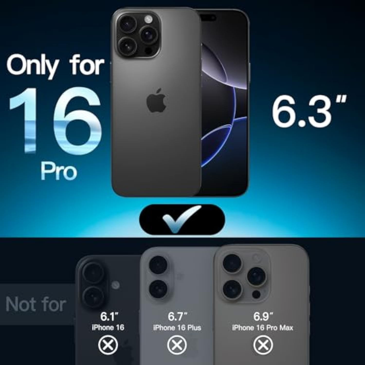 JETech 5 in 1 Matte Case for iPhone 16 Pro 6.3-Inch with 2-Pack Each Tempered Glass Screen Protector and Camera Lens Protector, Translucent Back Shockproof Phone Cover (Black)