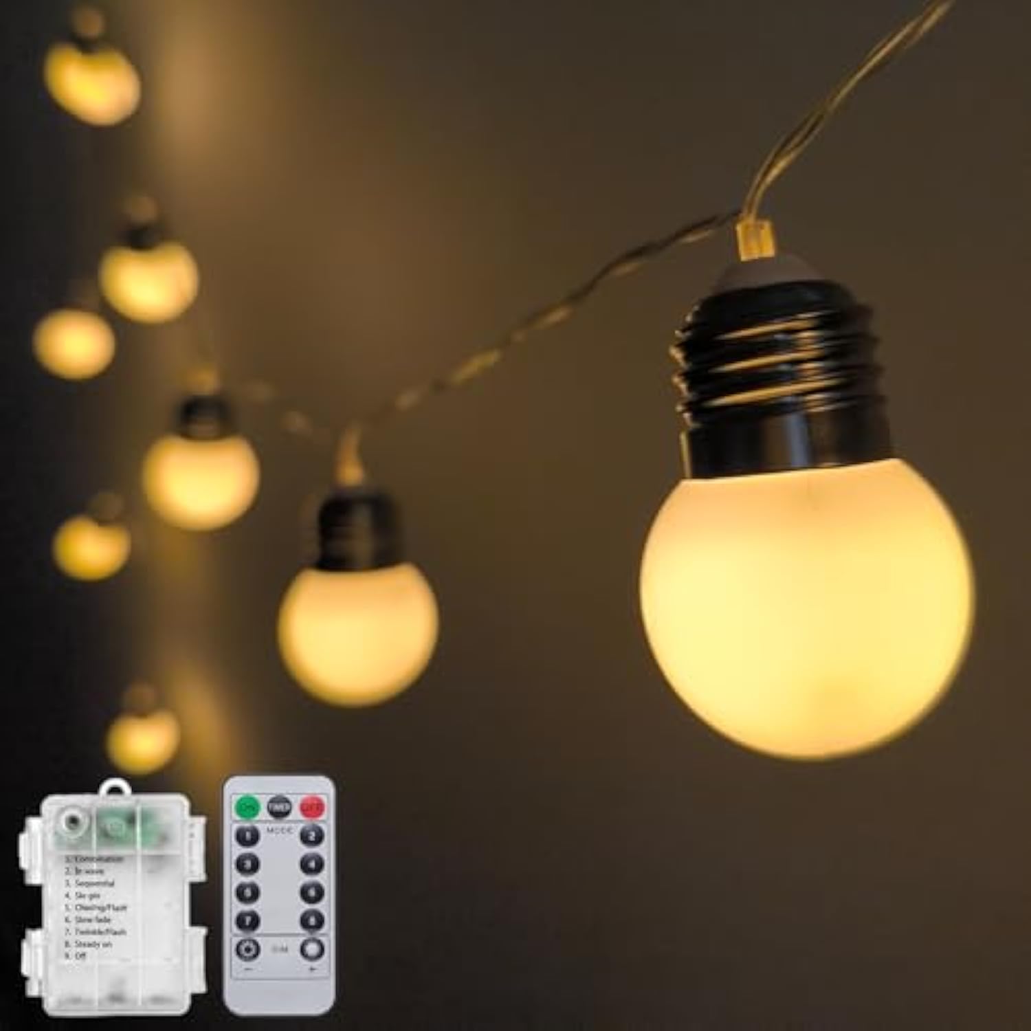 Globe String Lights Battery Operated 11.9Ft Marquee Letter Lights 12 Led Light Bulbs With Timer, Indoor Outdoor G40 Stri