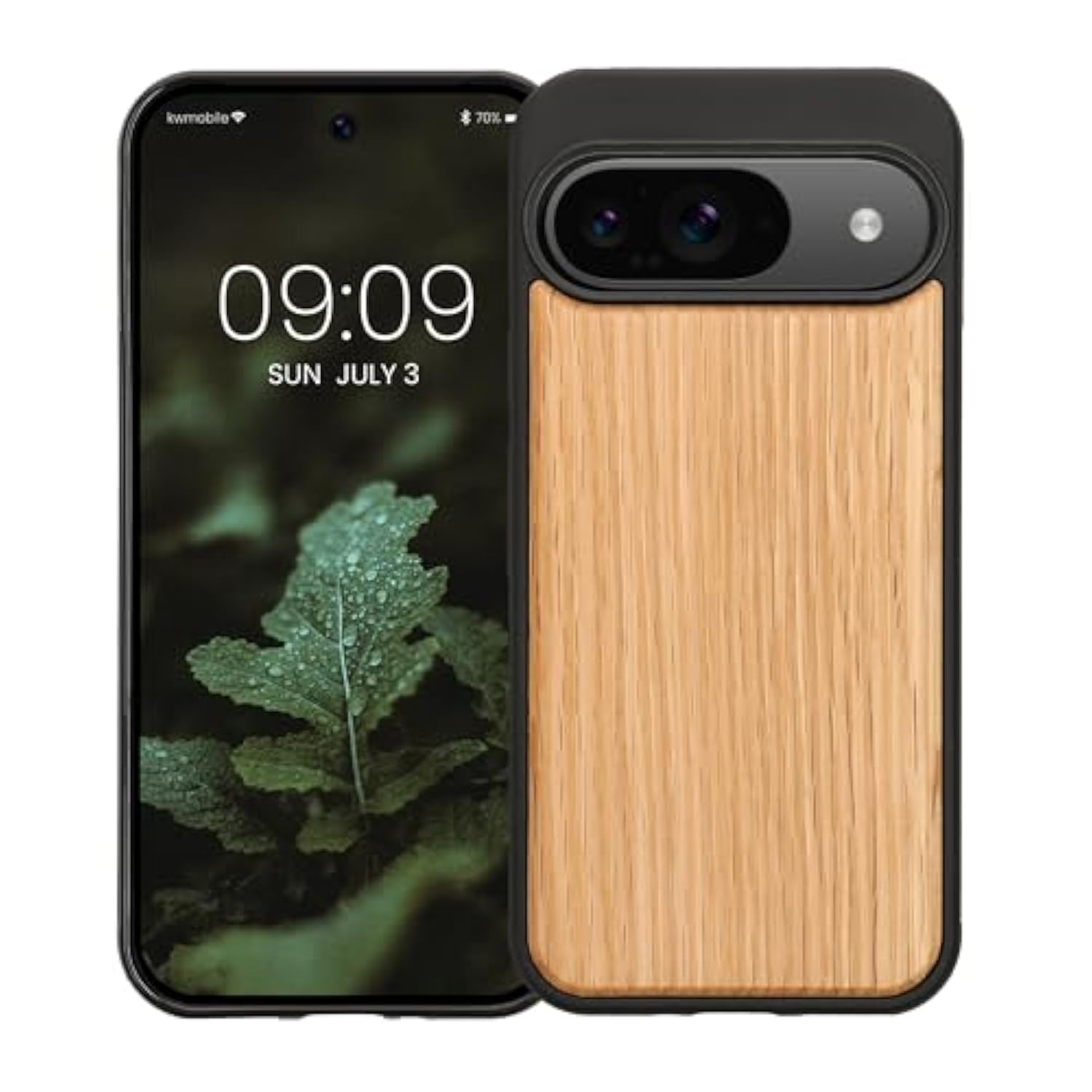 Real Wood Case for Pixel 9/9 Pro - Hard Cover with TPU Bumper, Light Brown