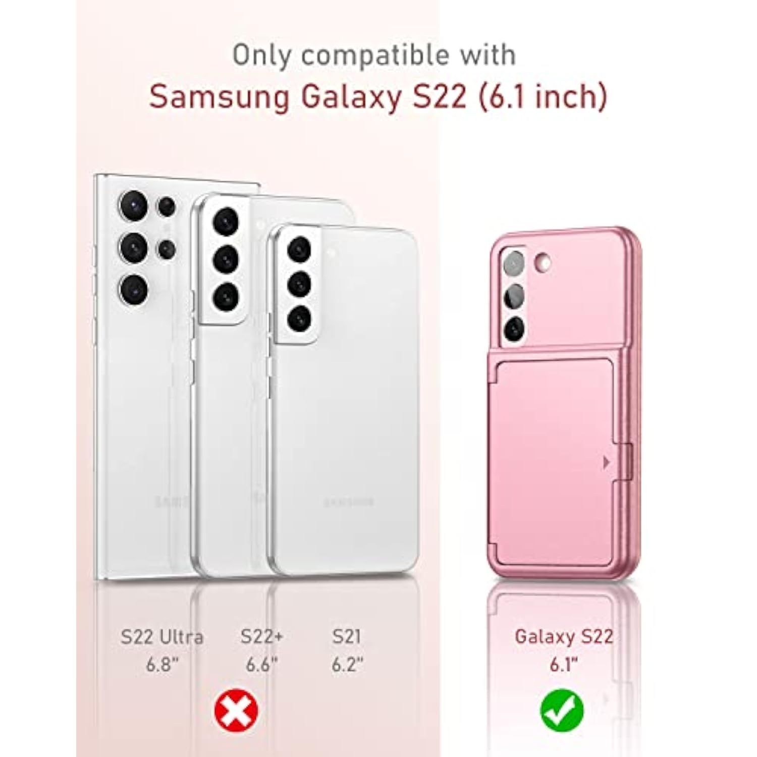 Samsung Galaxy S22 Case Wallet Case With Credit Card Holder & Hidden Mirror, All-Round Protection Shockproof Phone Cover Designed For Samsung Galaxy S22 5G, 6.1 Inch Rose Gold