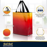 Rise Gradient Gift Bags Medium Size - Set Of 12 Sunset Yellow & Red Reusable Party Favor Bags With Handles In Bulk - Iridescent Finish - 8X4X10