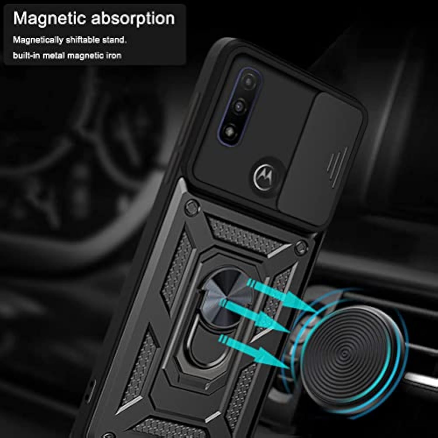 Motorola Moto G Pure Heavy Duty Armor Case with 2 Pack Tempered Glass Screen Protector, Military-Grade Protective Phone Cover with Magnetic Stand