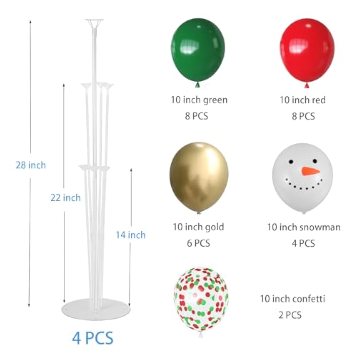 4 Christmas Table Centerpieces Snowman Balloon Stands Red Green Gold Balloons