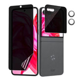 [1 Set] For Motorola Razr+ / Plus 2024 2025 Privacy Screen Protector, 1 Pack Internal Anti-Spy Film + 1 Pack Outer Privacy Glass Screen Protector + 2 Pcs Metal Camera Lens Protector, Case Friendly Black