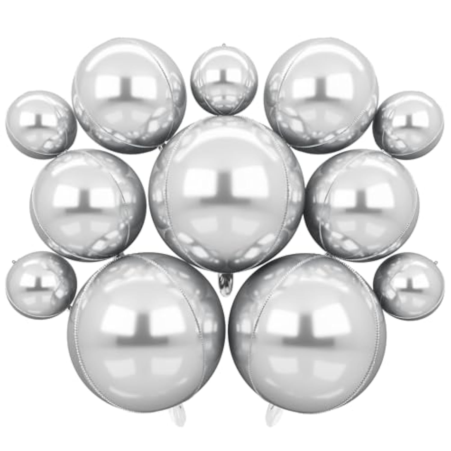 12Pcs Silver Foil Balloons 22, 15, 10in Metallic Chrome Party Decorations