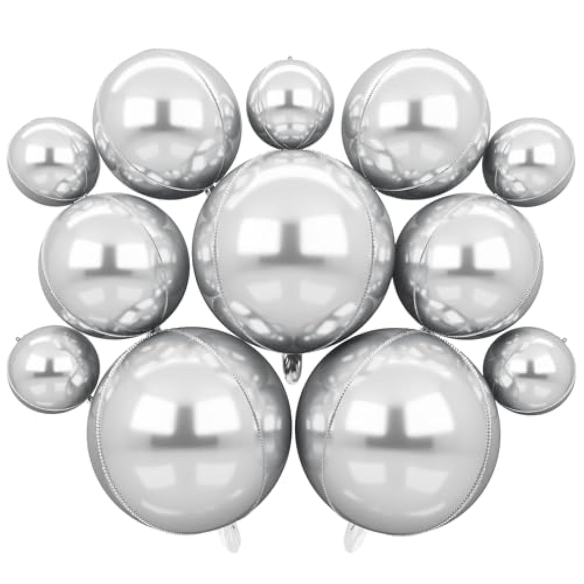 12Pcs Silver Foil Balloons 22, 15, 10in Metallic Chrome Party Decorations