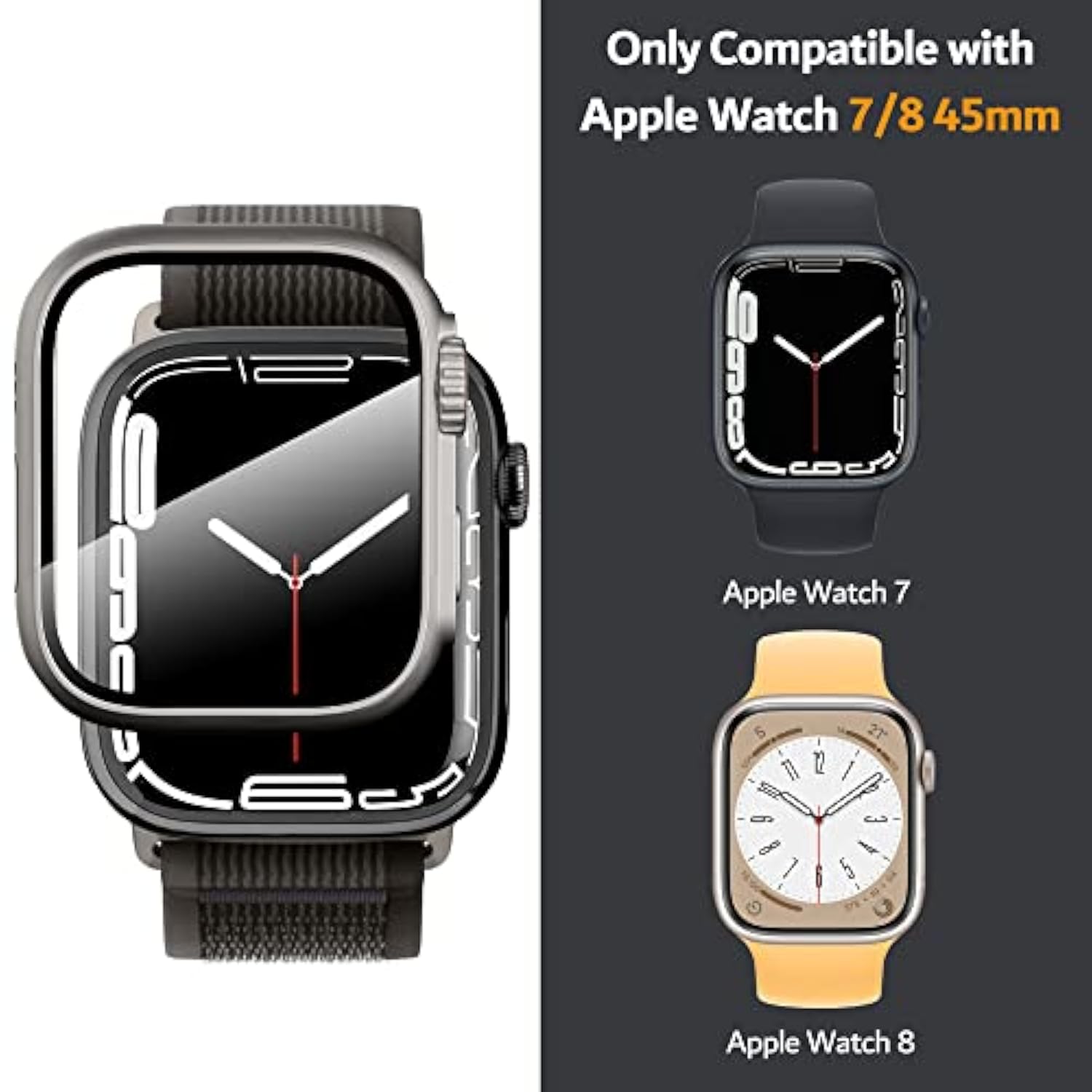 Compatible For Watch Series 7/8/9 45Mm Hard Case With Tempered Glass Screen Protector, Unique Design Hard Pc Cover, Bumper Full Coverage Accessories For Iwatch 7/8 45Mm