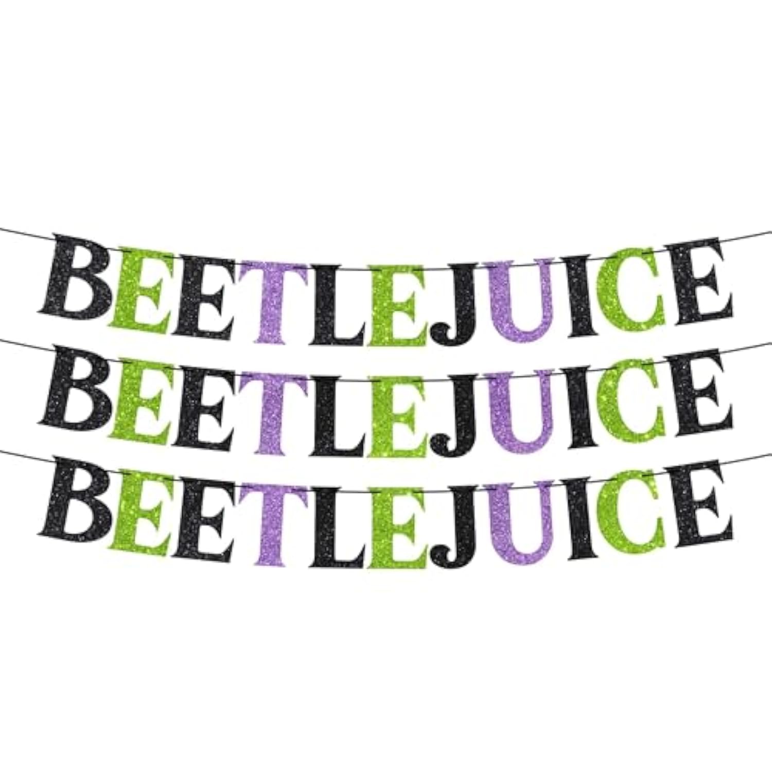 Pre Strung Beetlejuice Banner Purple Green Glitter Halloween Party Decor