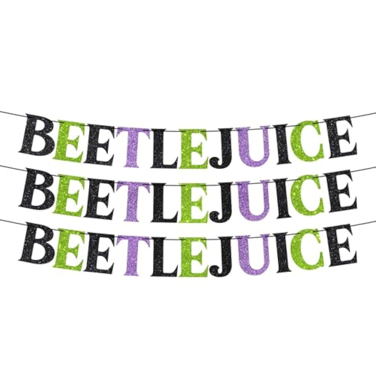 Pre Strung Beetlejuice Banner Purple Green Glitter Halloween Party Decor