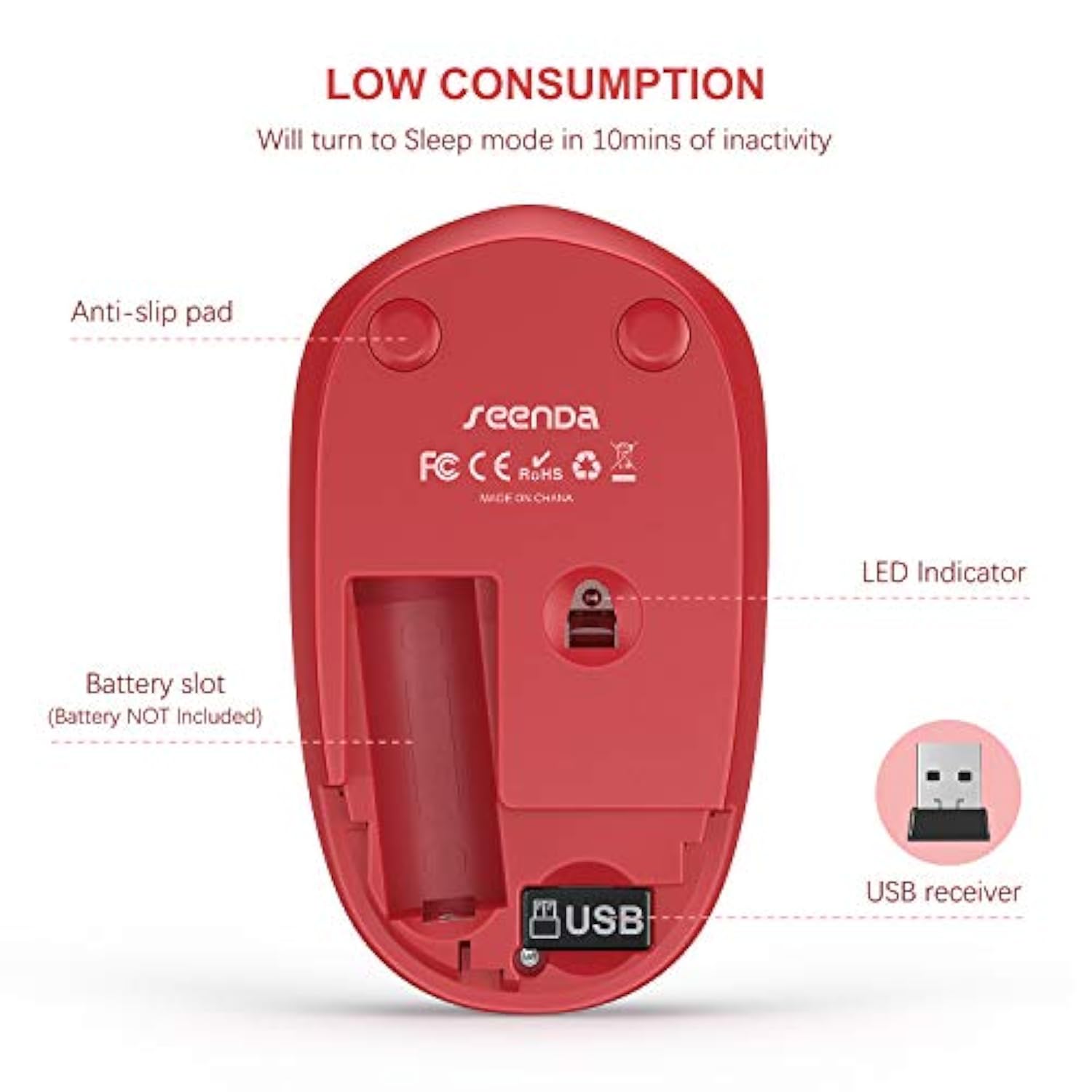 seenda Wireless Mouse, 2.4G Noiseless Mouse with USB Receiver Portable Compute